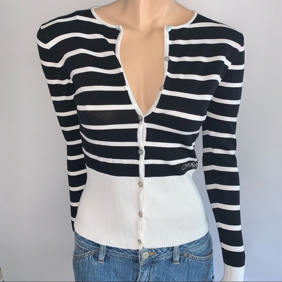 Retro Cherry Striped Y2K Ribbed Cardigan Sweater - Picture 15 of 15
